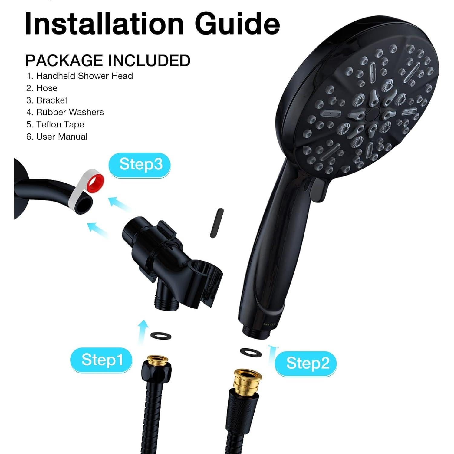 Cabezal de Ducha BOWGER Negro Mate 5 Modos Alta Presión