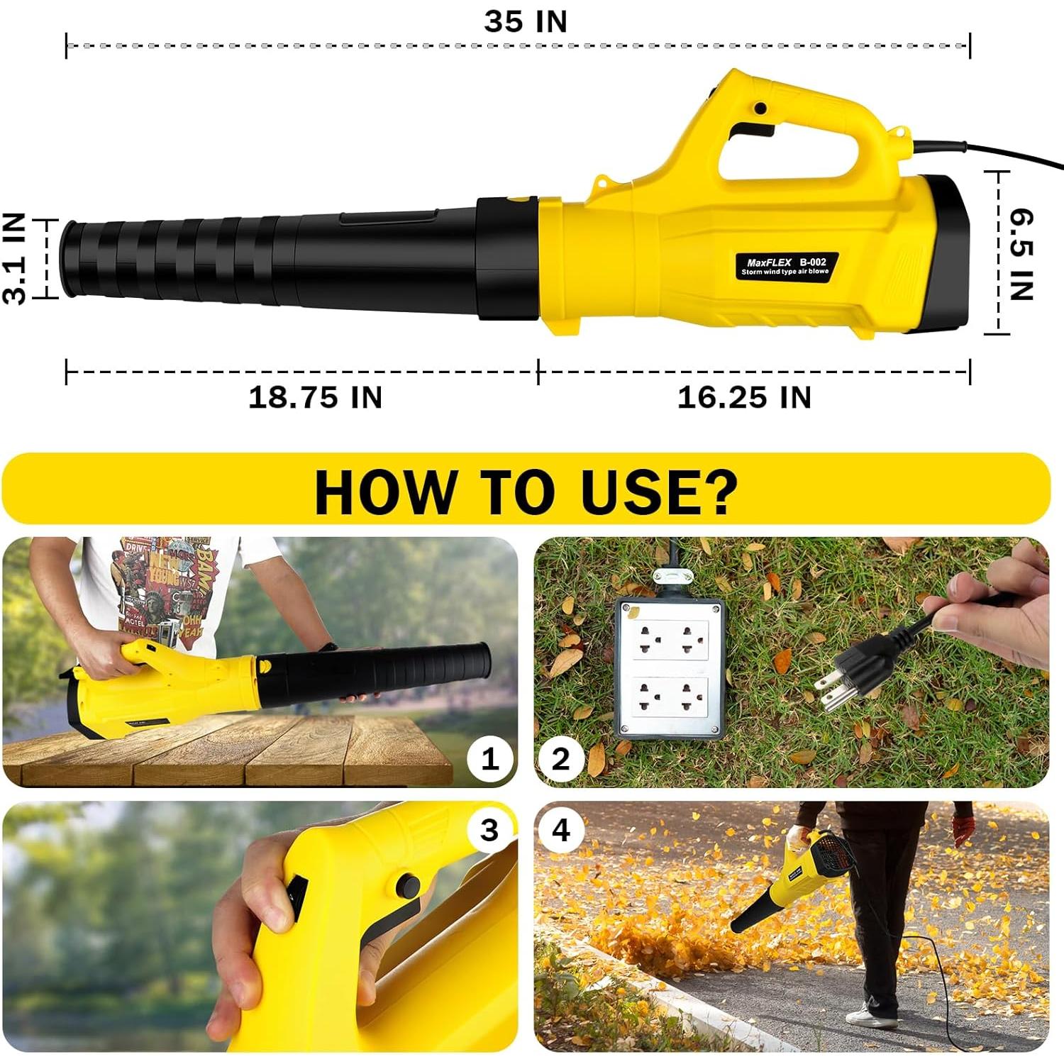 Leaf Blower, 3000W High Power Turbine Handheld Electric Leaf Blower, with 82 feet Extra Long Power Cord, 6-Gear Wind Speed Regulation, for Lawn Care, Yard, Garage, Patio, Blowing Leaves and Snow
