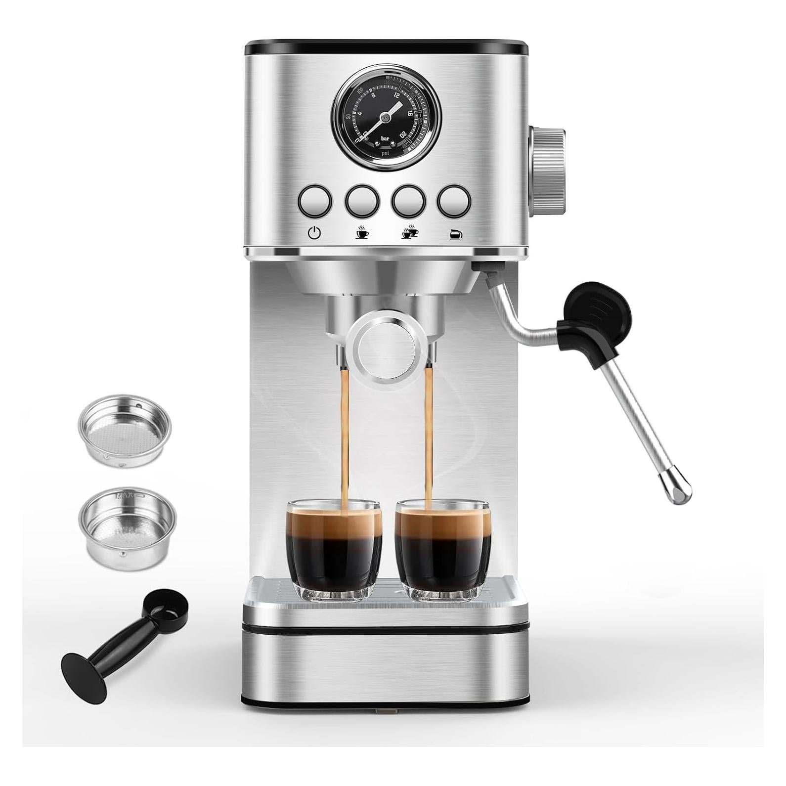 Espresso Machine Coffee Makers 20 Bar, Stainless Steel Espresso Machine with Milk Frother/Steam Wand for Espresso, Latte and Cappuccino - Premium Home Coffee Maker for Barista Quality Drinks