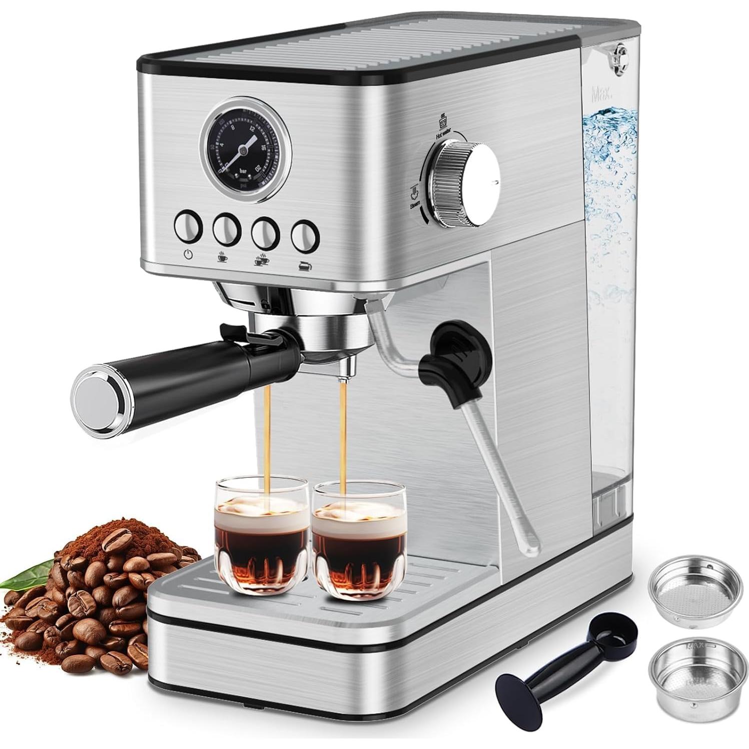 Espresso Machine Coffee Makers 20 Bar, Stainless Steel Espresso Machine with Milk Frother/Steam Wand for Espresso, Latte and Cappuccino - Premium Home Coffee Maker for Barista Quality Drinks