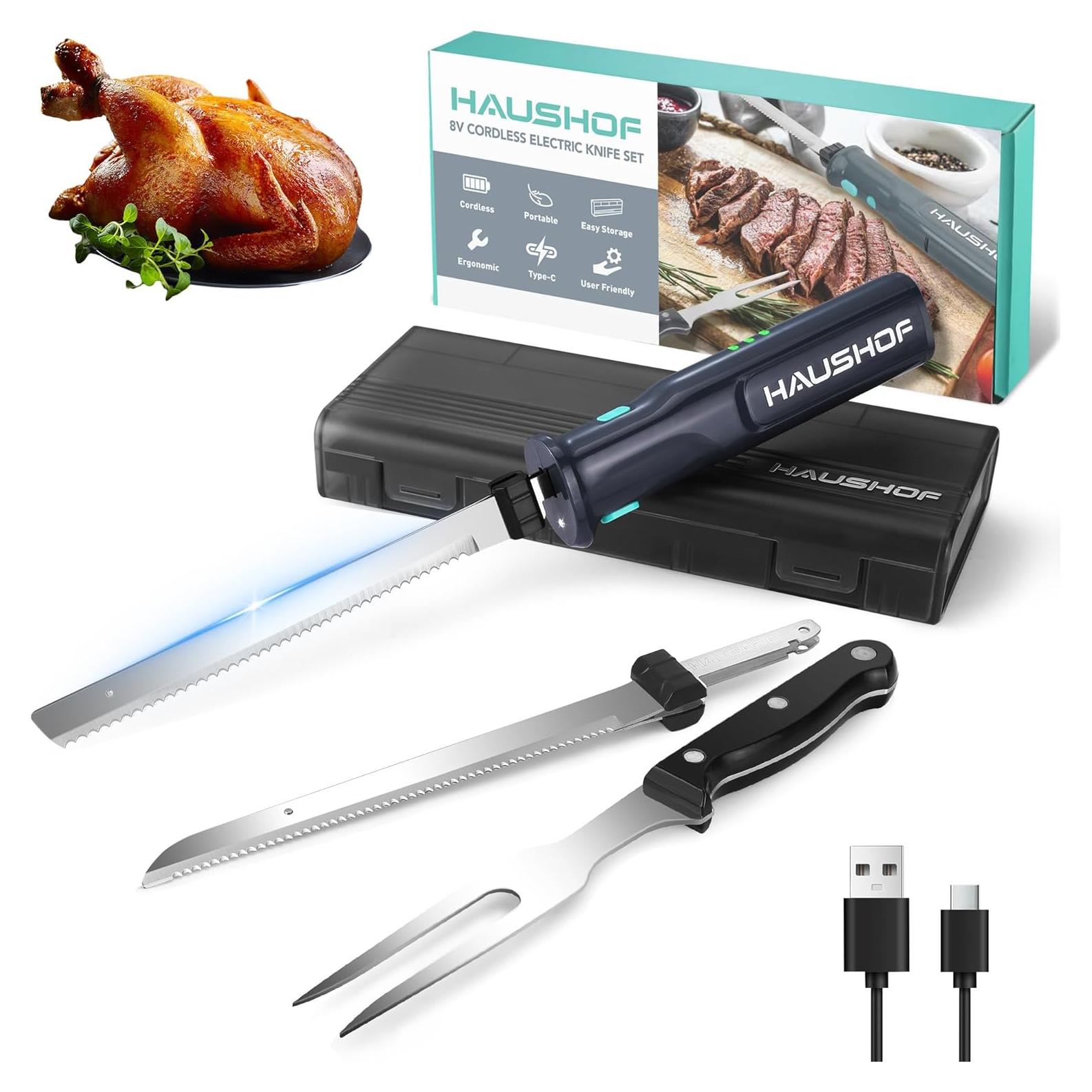 Cuchillo eléctrico inalámbrico HAUSHOF 8V con estuche