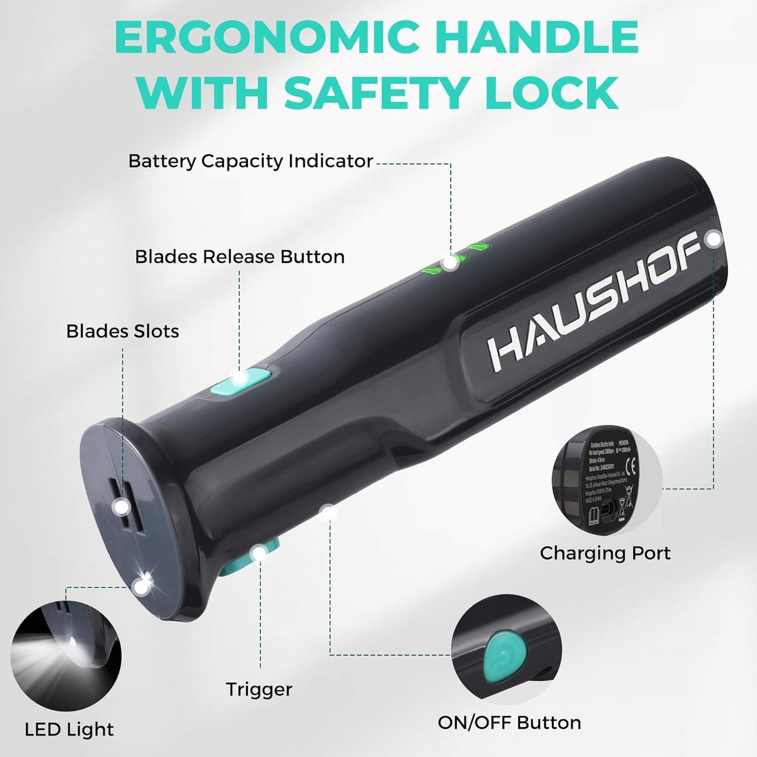 Cuchillo eléctrico inalámbrico HAUSHOF 8V con estuche