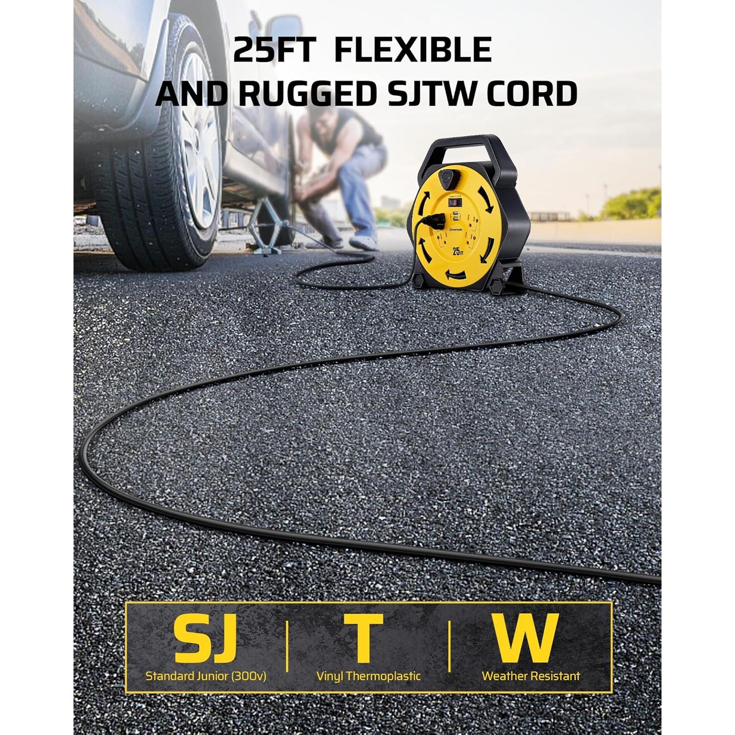 Carrete de Cable DEWENWILS 25FT 4 Salidas 2 USB Carga Rápida