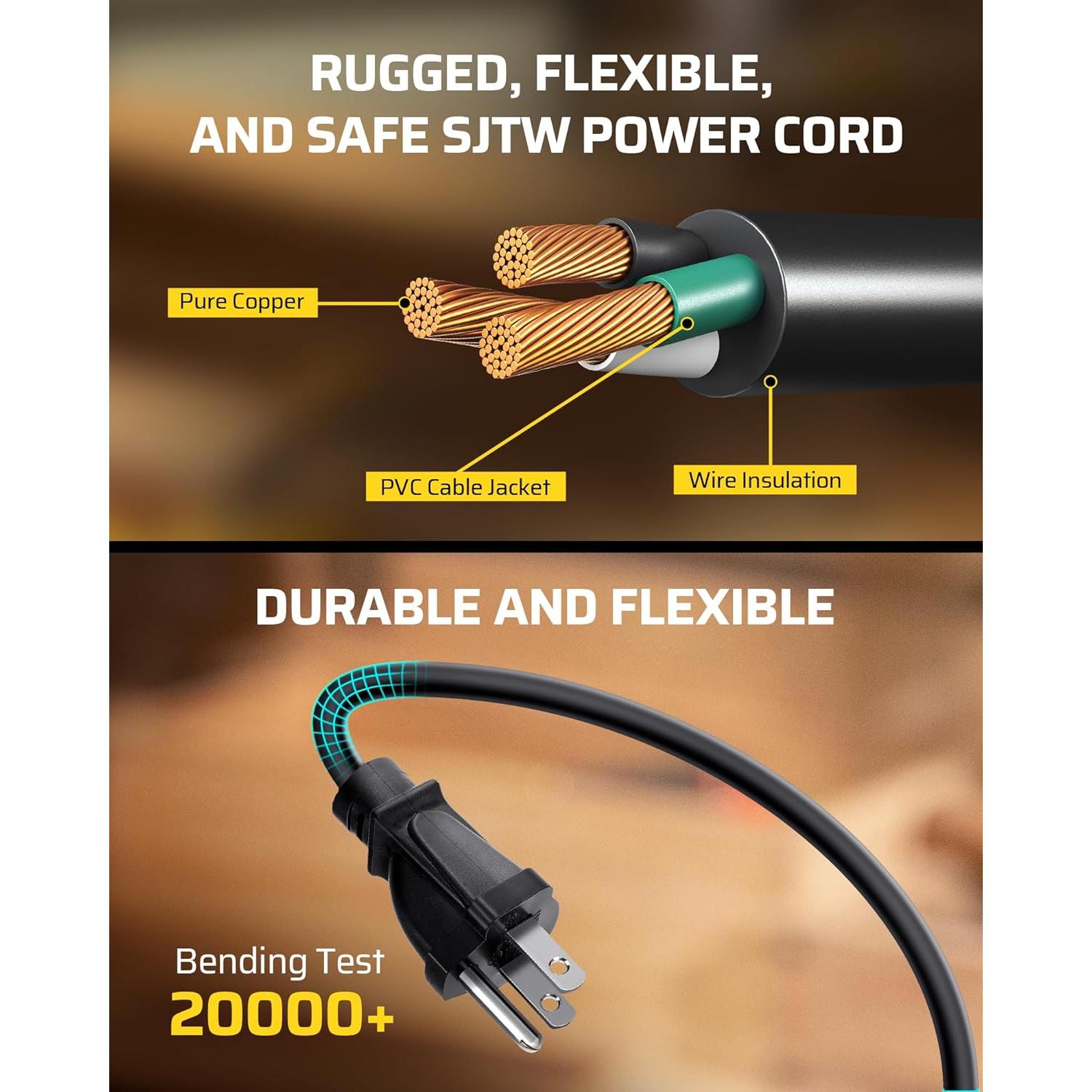 Carrete de Cable DEWENWILS 25FT 4 Salidas 2 USB Carga Rápida