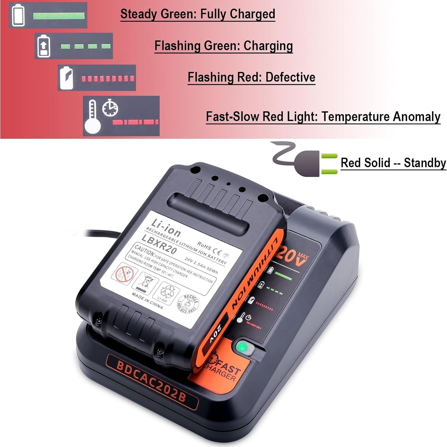 Cargador de Batería 20V Black & Decker BDCAC202B 2A Carga Rápida