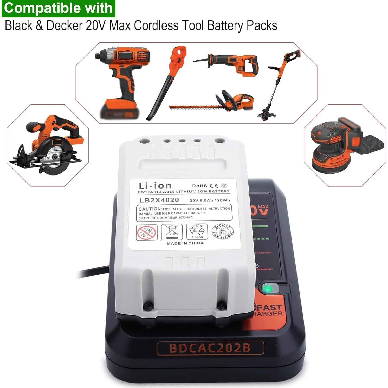 Cargador de Batería 20V Black & Decker BDCAC202B 2A Carga Rápida