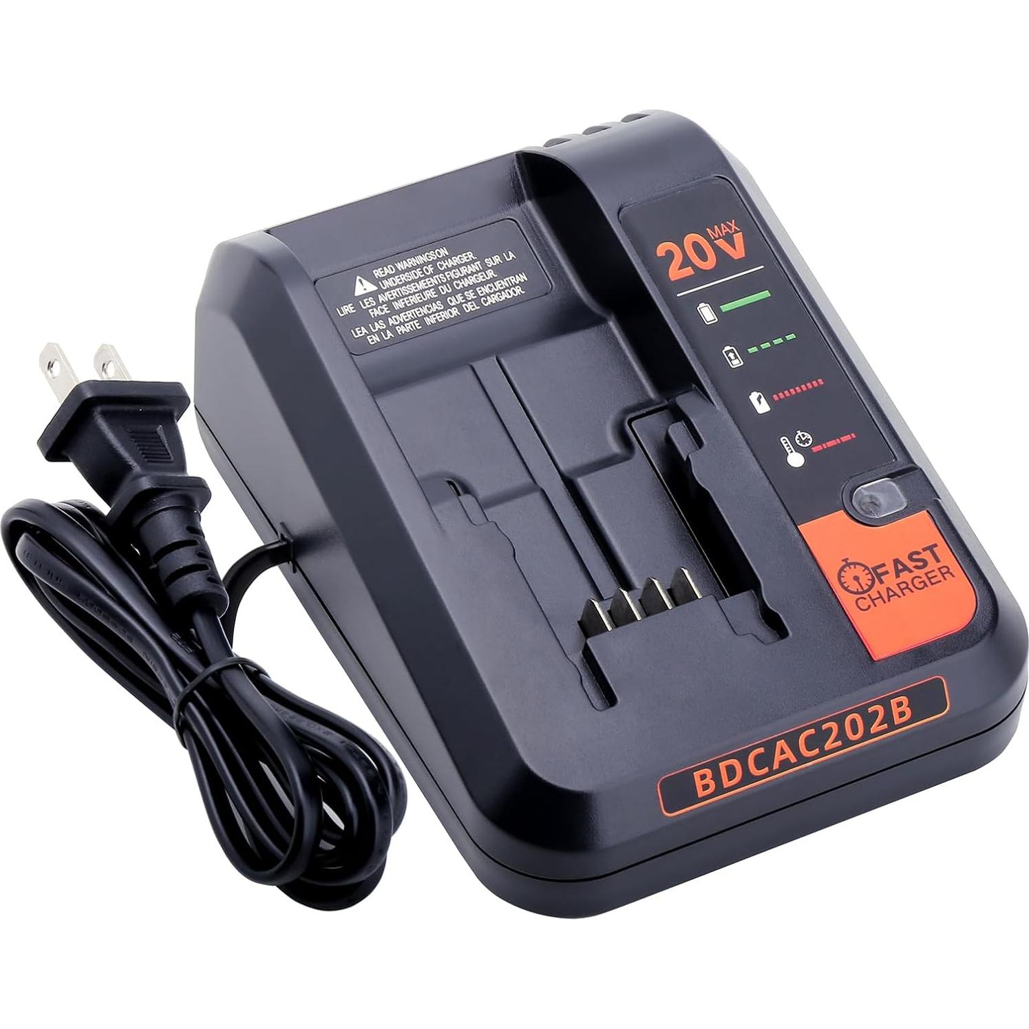 Cargador de Batería 20V Black & Decker BDCAC202B 2A Carga Rápida