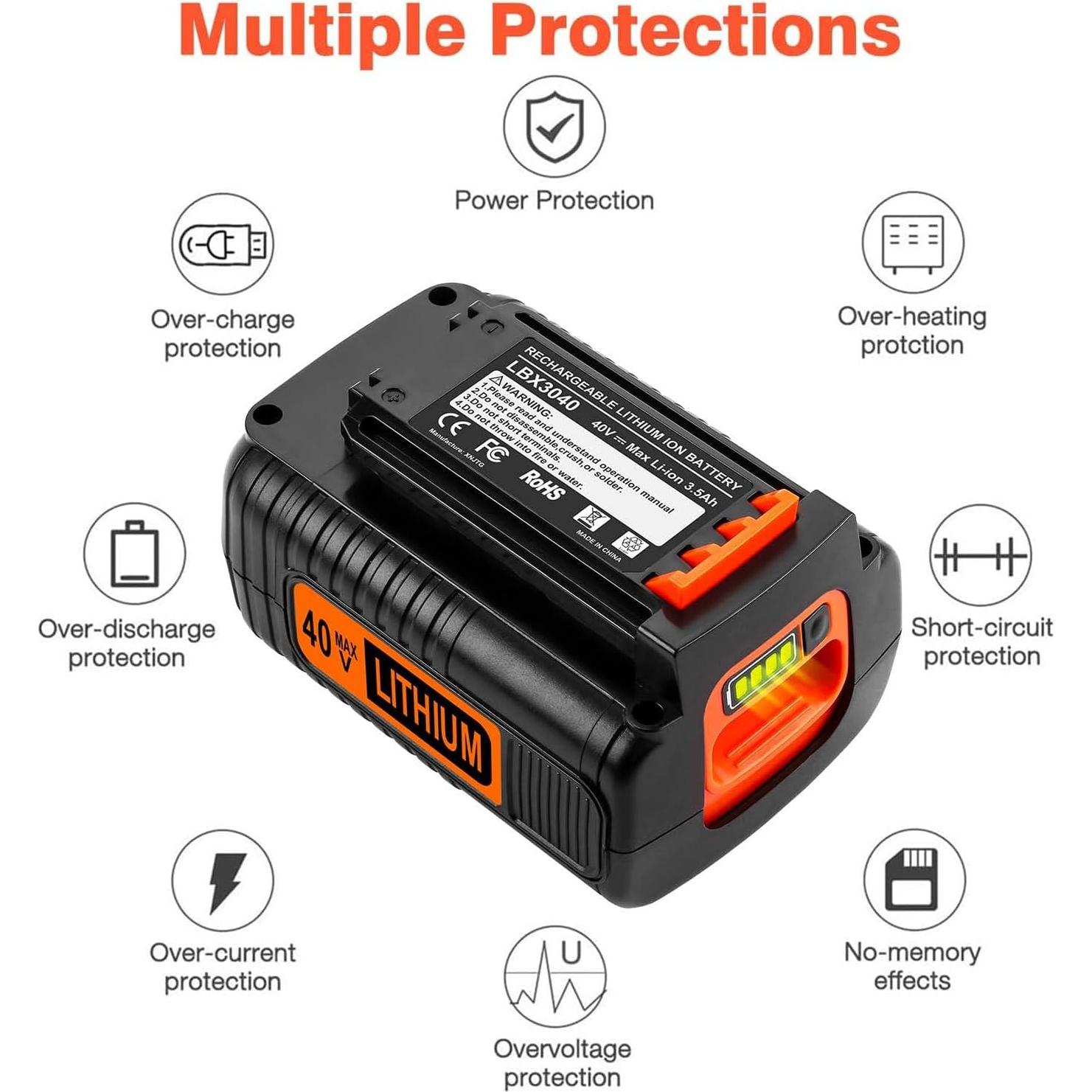 Batería ANTRobut 40V 3.5Ah para Black & Decker y Cargador