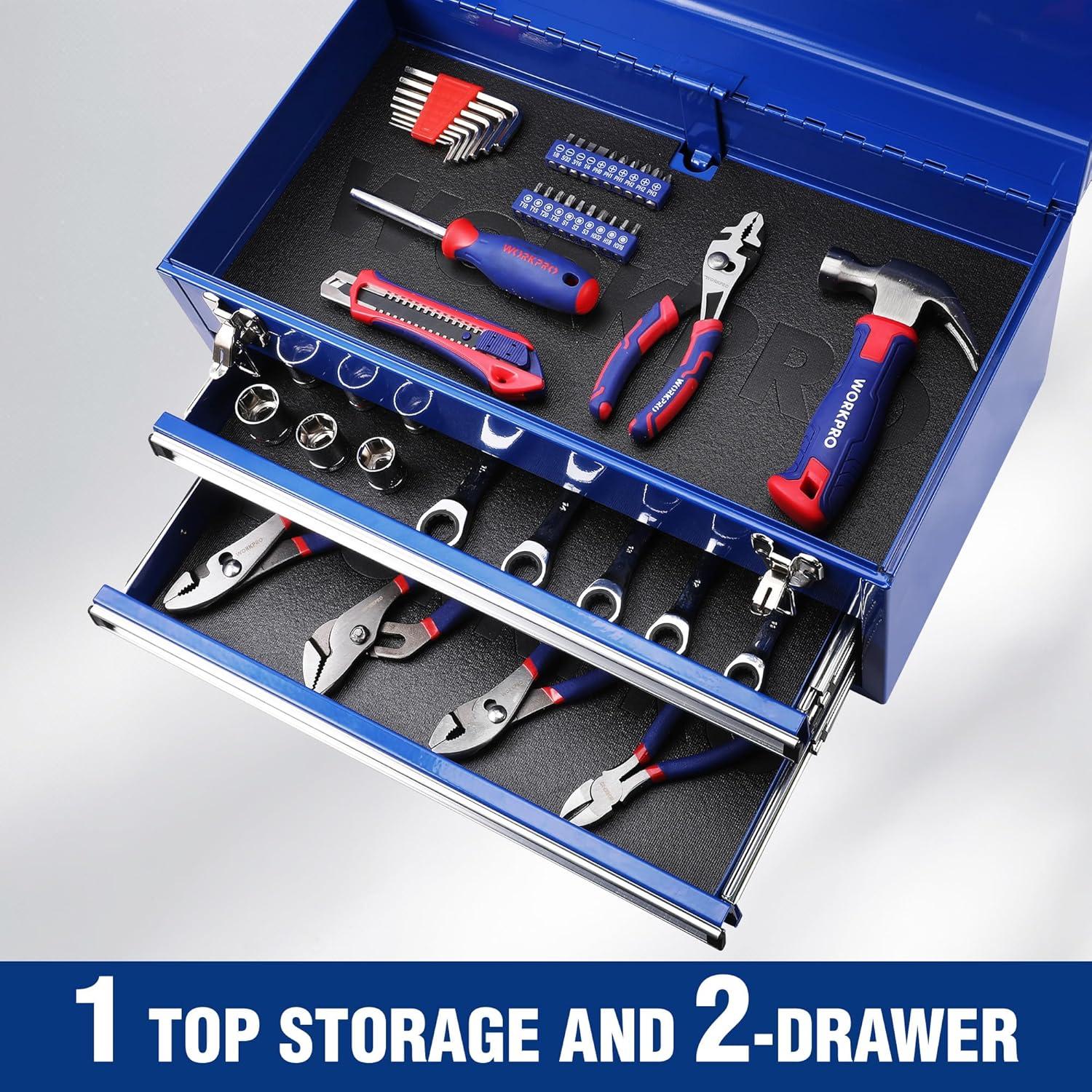 Caja de herramientas WORKPRO 46 cm con 2 cajones y 1 tapa