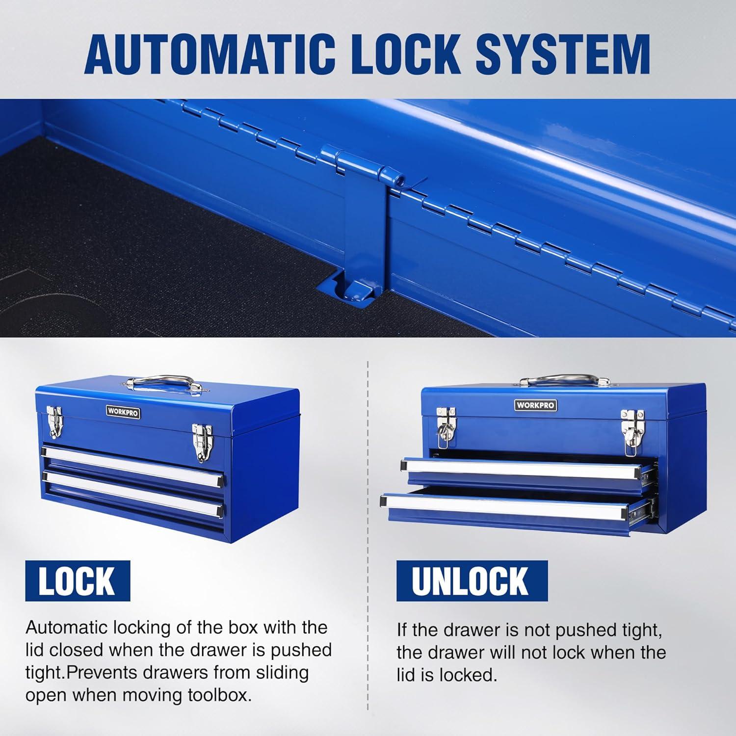 Caja de herramientas WORKPRO 46 cm con 2 cajones y 1 tapa