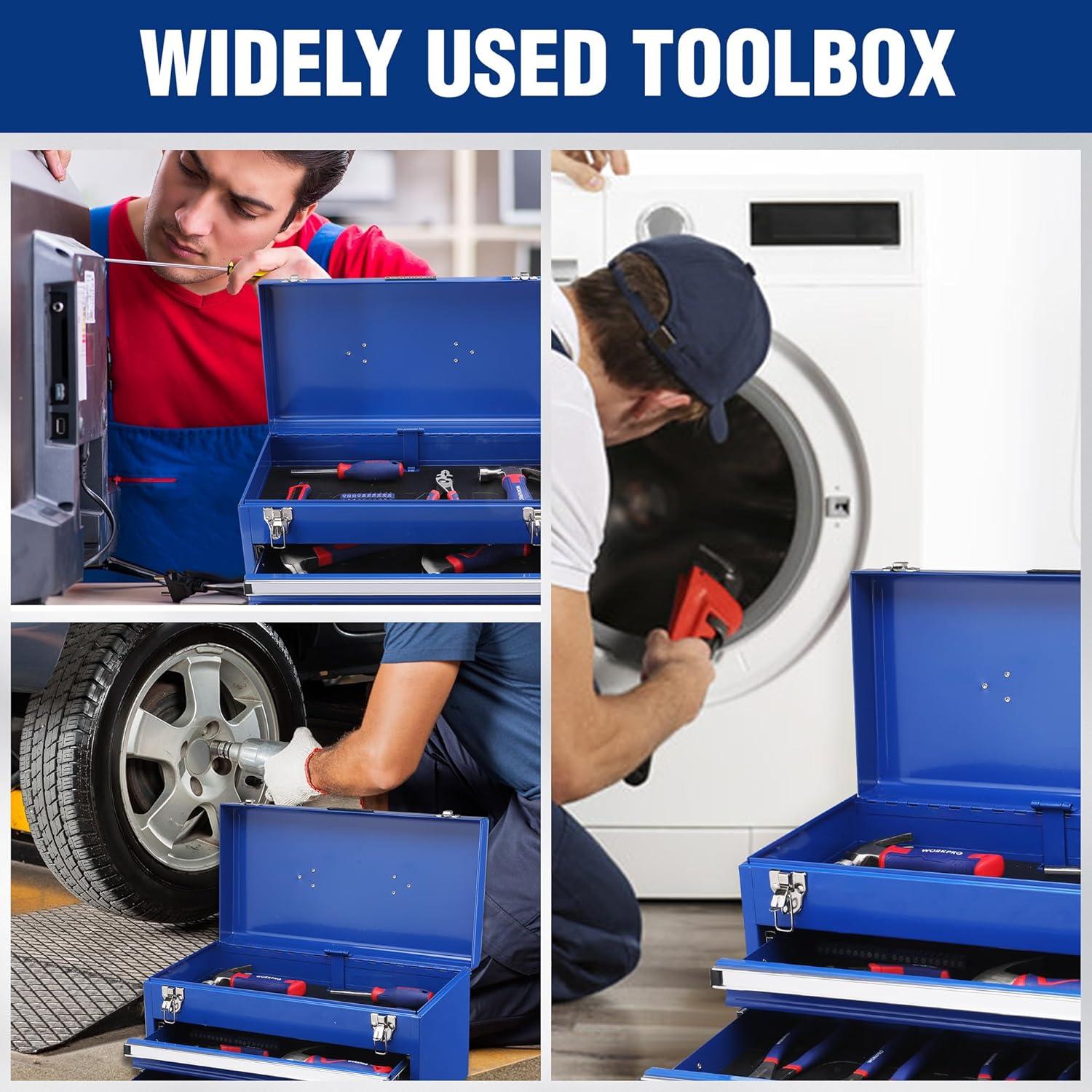 Caja de herramientas WORKPRO 46 cm con 2 cajones y 1 tapa