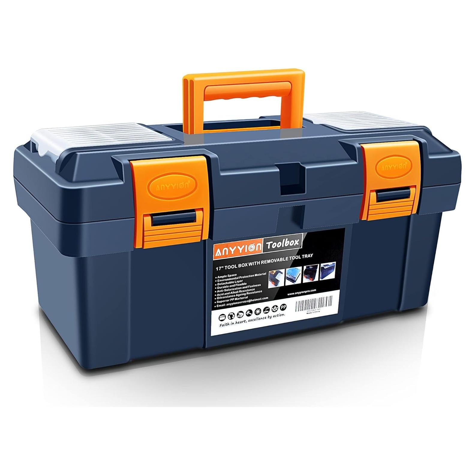 Caja de Herramientas Anyyion 43 cm con Bandeja Extraíble Azul