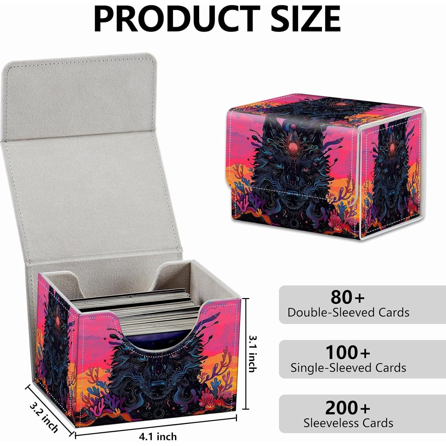 Caja de Almacenamiento de Cartas RMJKXQZG Lobo Negro 200 Cartas