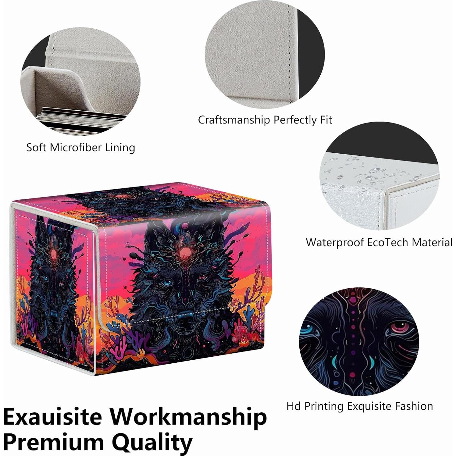 Caja de Almacenamiento de Cartas RMJKXQZG Lobo Negro 200 Cartas