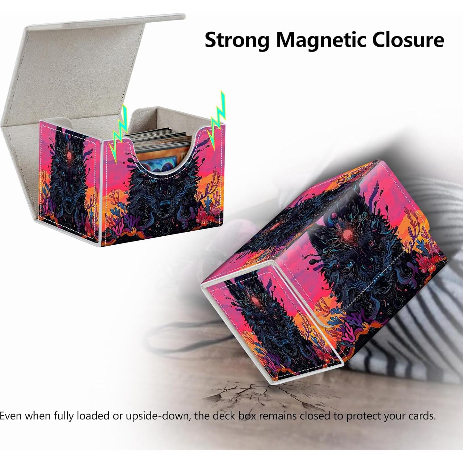 Caja de Almacenamiento de Cartas RMJKXQZG Lobo Negro 200 Cartas