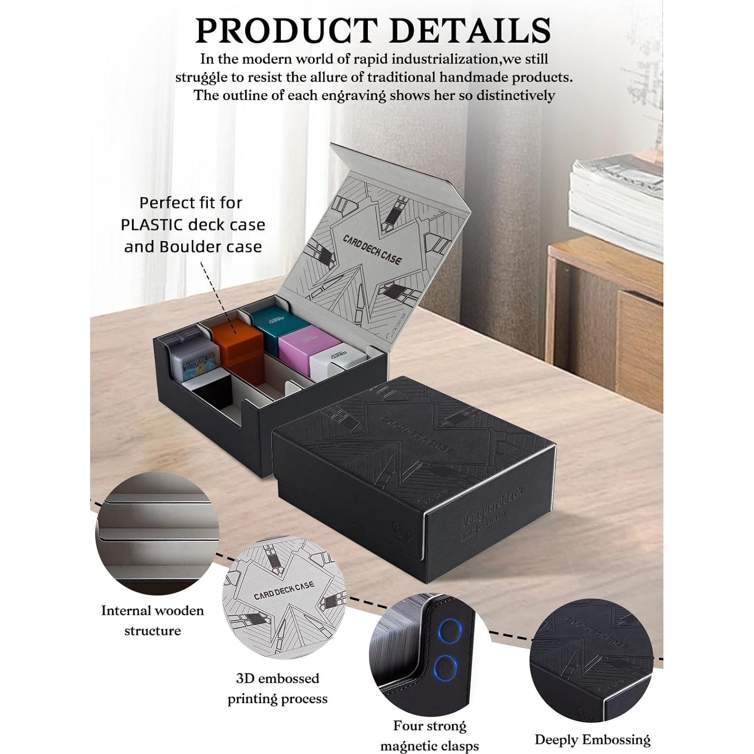 Caja de Almacenamiento de Cartas Cloudever PU Negra 456 Cargas