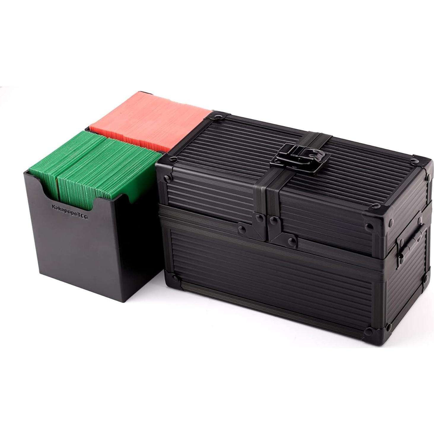 Caja de Metal Doble KakapopoTCG Negra para Cartas y Dados
