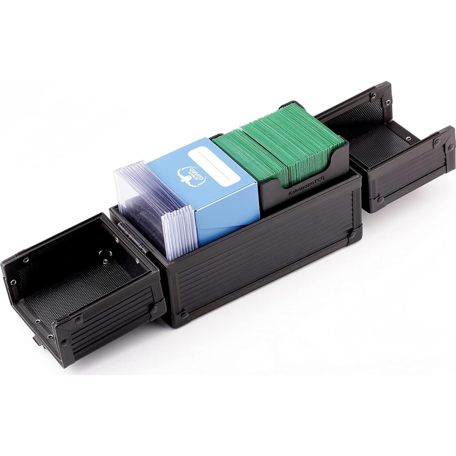 Caja de Metal Doble KakapopoTCG Negra para Cartas y Dados