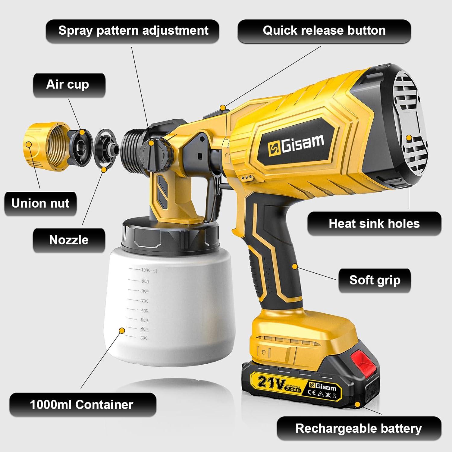 Pulverizador de pintura Gisam 1000ml 2 baterías HVLP