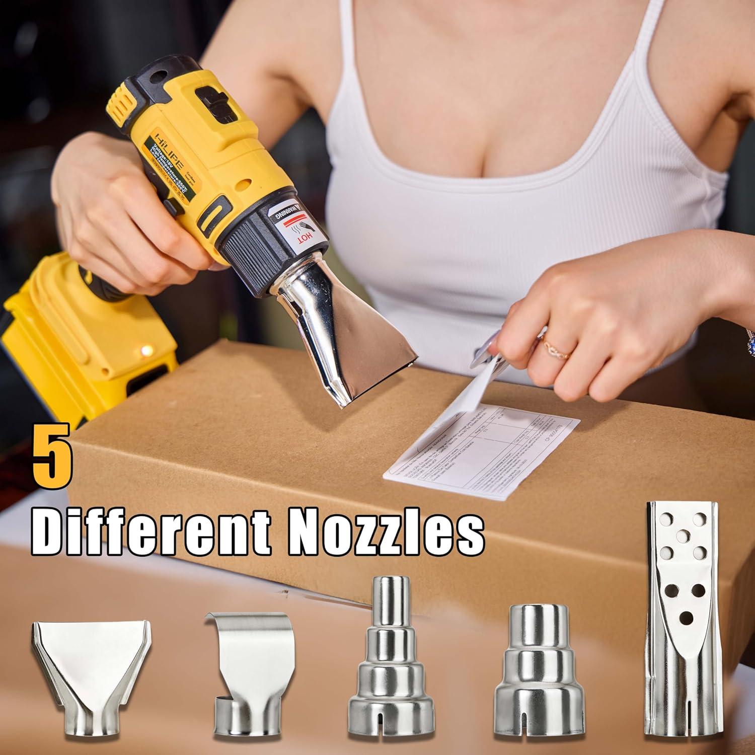 Pistola de Calor Inalámbrica HILIPE 20V 350W 5 Boquillas