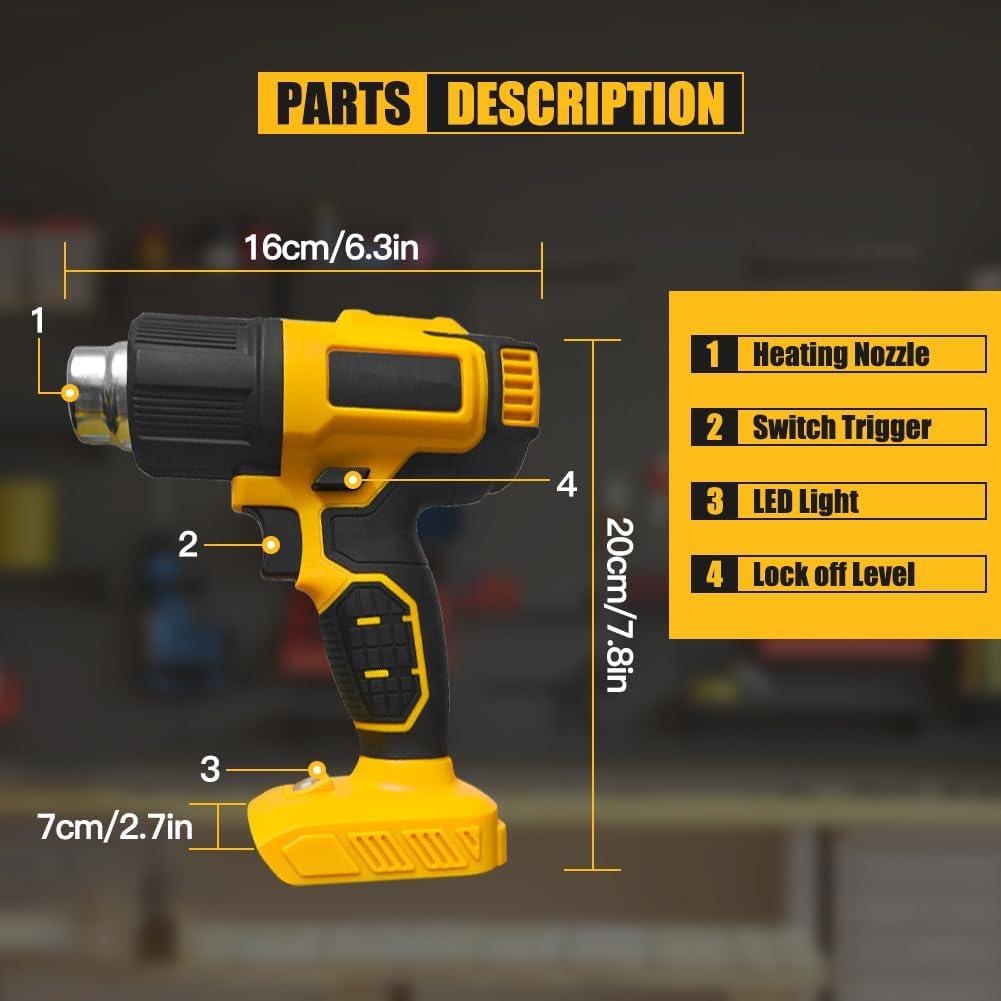 Pistola de Calor Inalámbrica Dewalt 20V 350W 5 Boquillas