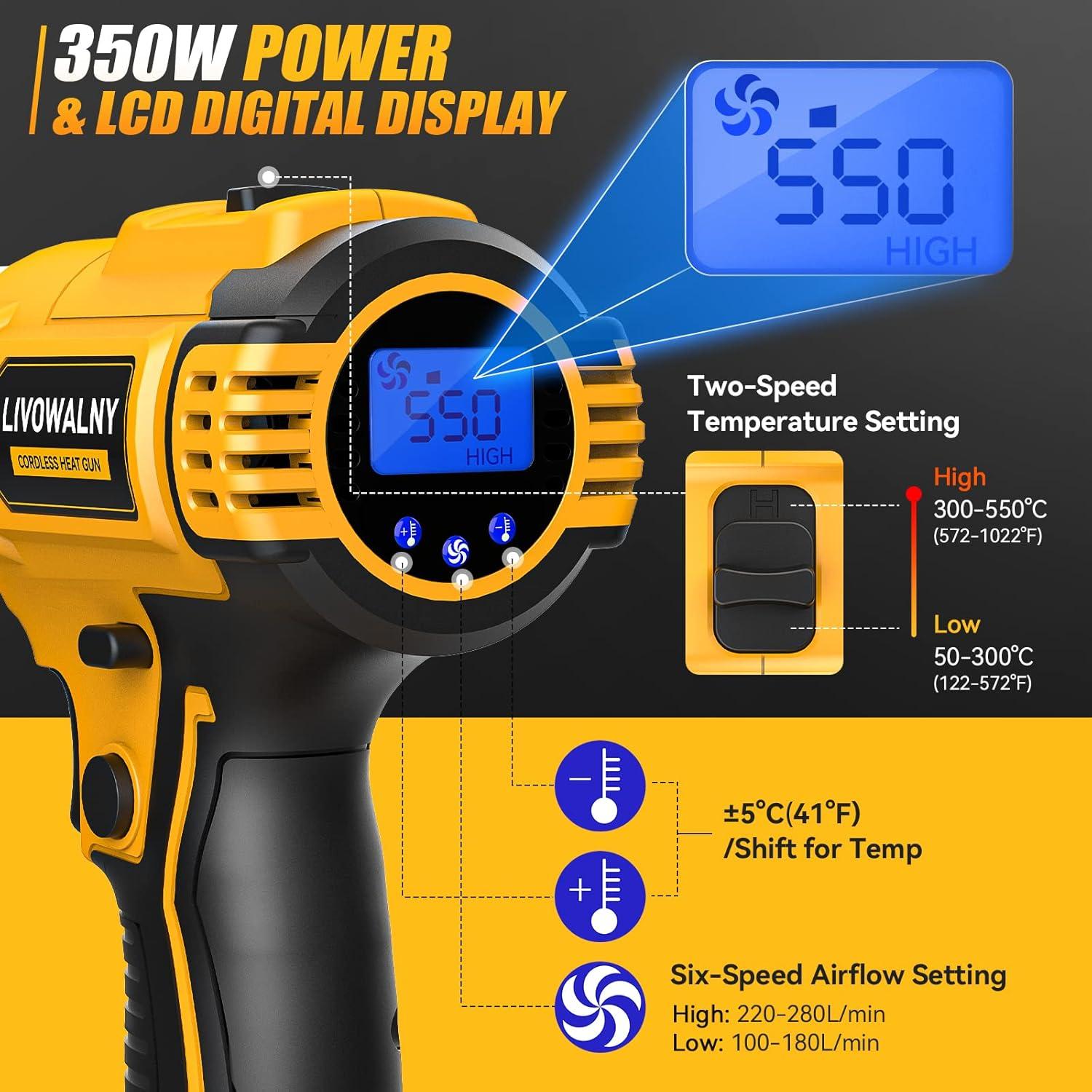 Pistola de Calor Inalámbrica LIVOWALNY 350W Dewalt 20V
