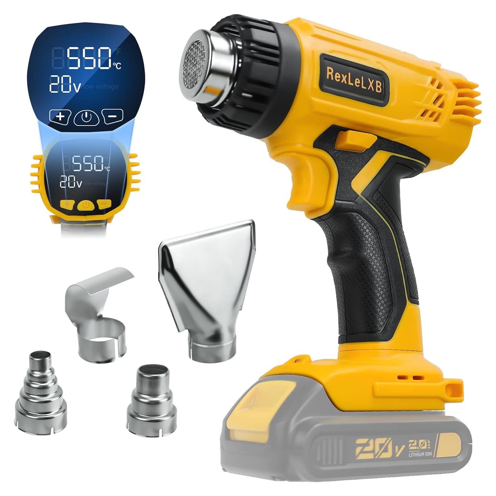 Cordless Heat Gun for DeWalt 20V Li-ion Battery, 350W Fast Heating Up to 1022℉ (550℃) Hot Air Gun Overload Protection with 4 Nozzle Attachments for Crafting, Shrink tubing, Shrink Wrap, Crafts