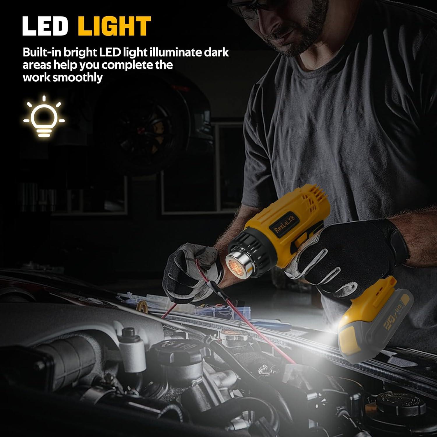 Cordless Heat Gun for DeWalt 20V Li-ion Battery, 350W Fast Heating Up to 1022℉ (550℃) Hot Air Gun Overload Protection with 4 Nozzle Attachments for Crafting, Shrink tubing, Shrink Wrap, Crafts