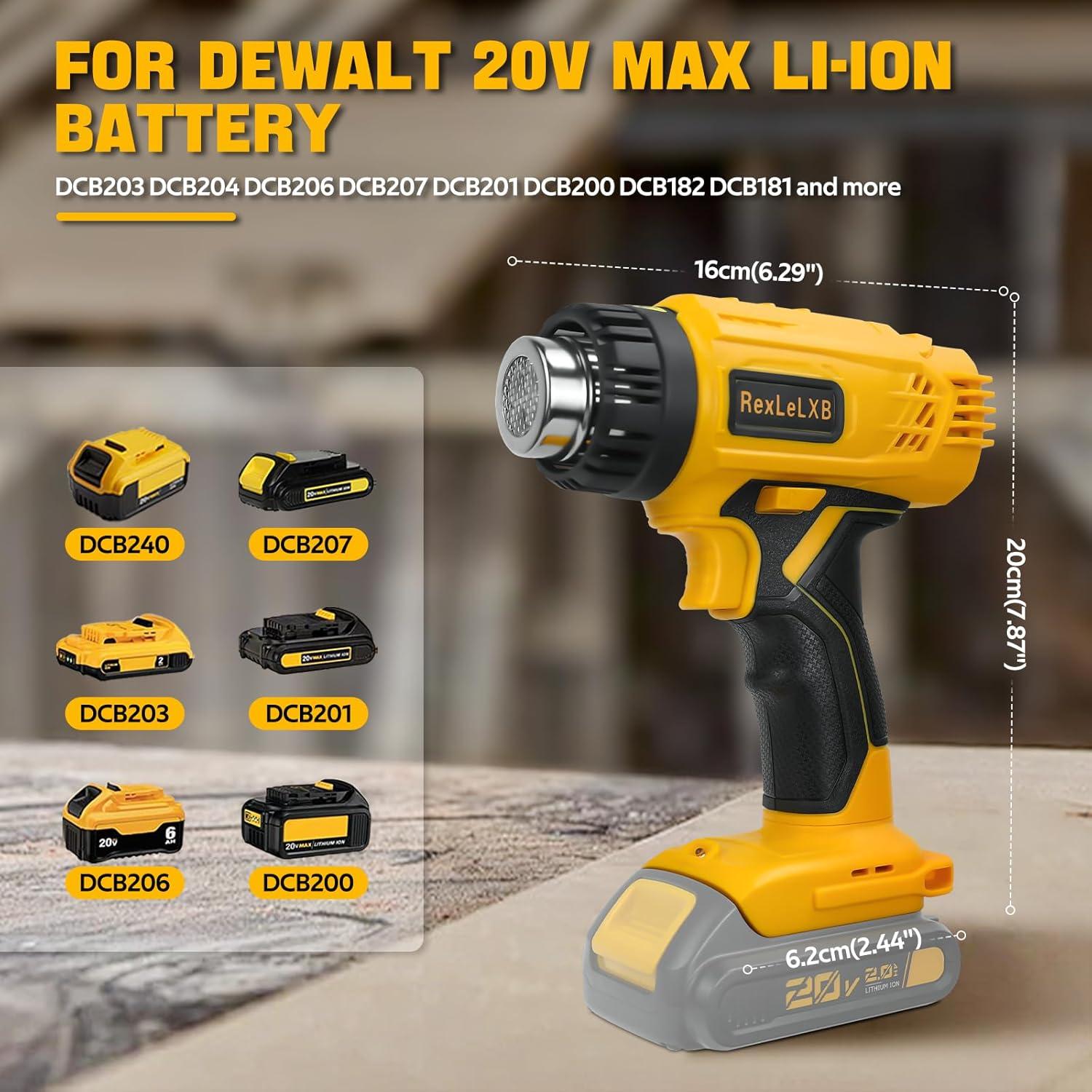 Cordless Heat Gun for DeWalt 20V Li-ion Battery, 350W Fast Heating Up to 1022℉ (550℃) Hot Air Gun Overload Protection with 4 Nozzle Attachments for Crafting, Shrink tubing, Shrink Wrap, Crafts