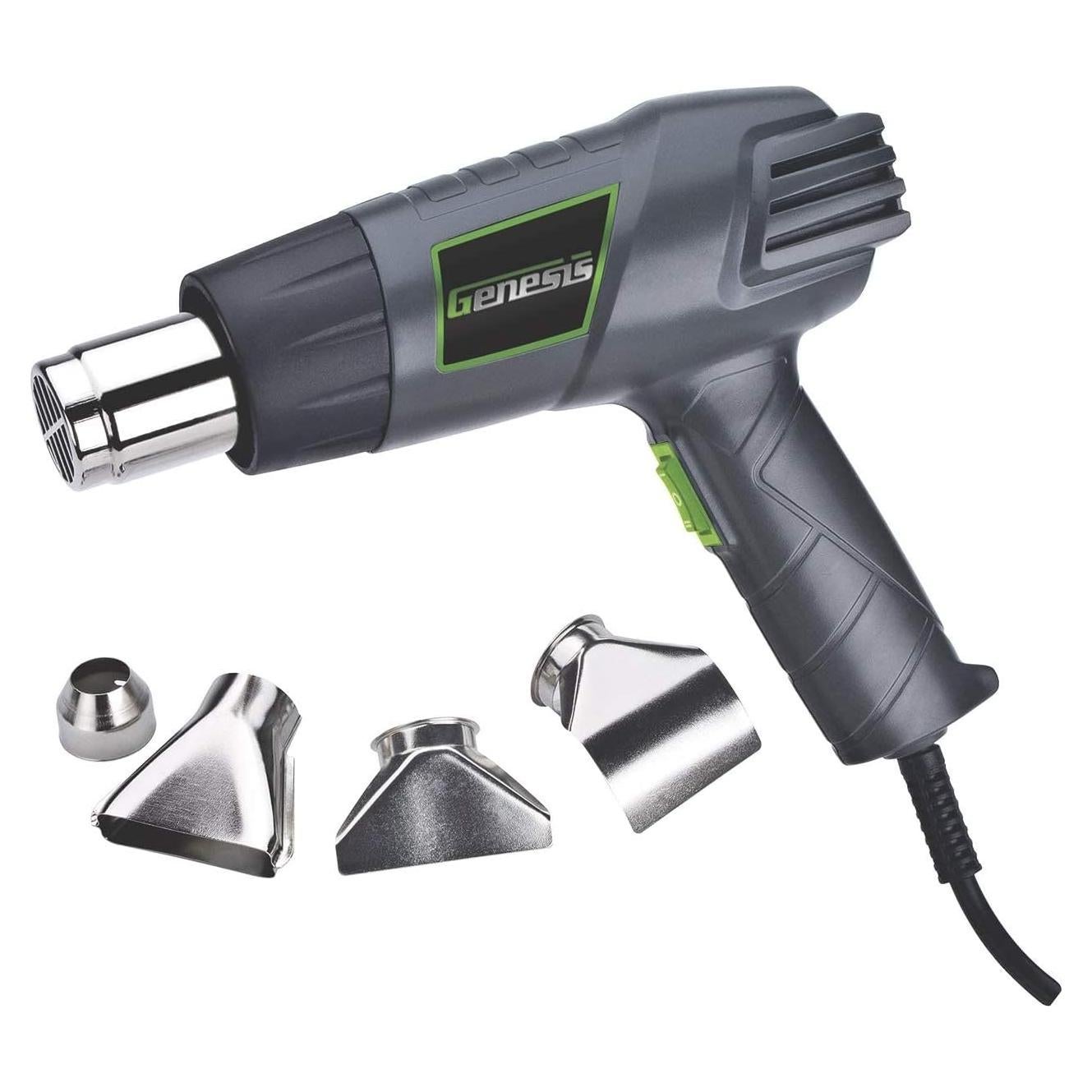 GHG1500A Dual Temperature Heat Gun Kit With Fast Heat High And Low Settings 572F/1000F, Air Reduction Nozzle, Reflector Nozzle, And Two Deflector Nozzles with 2 Year Warranty