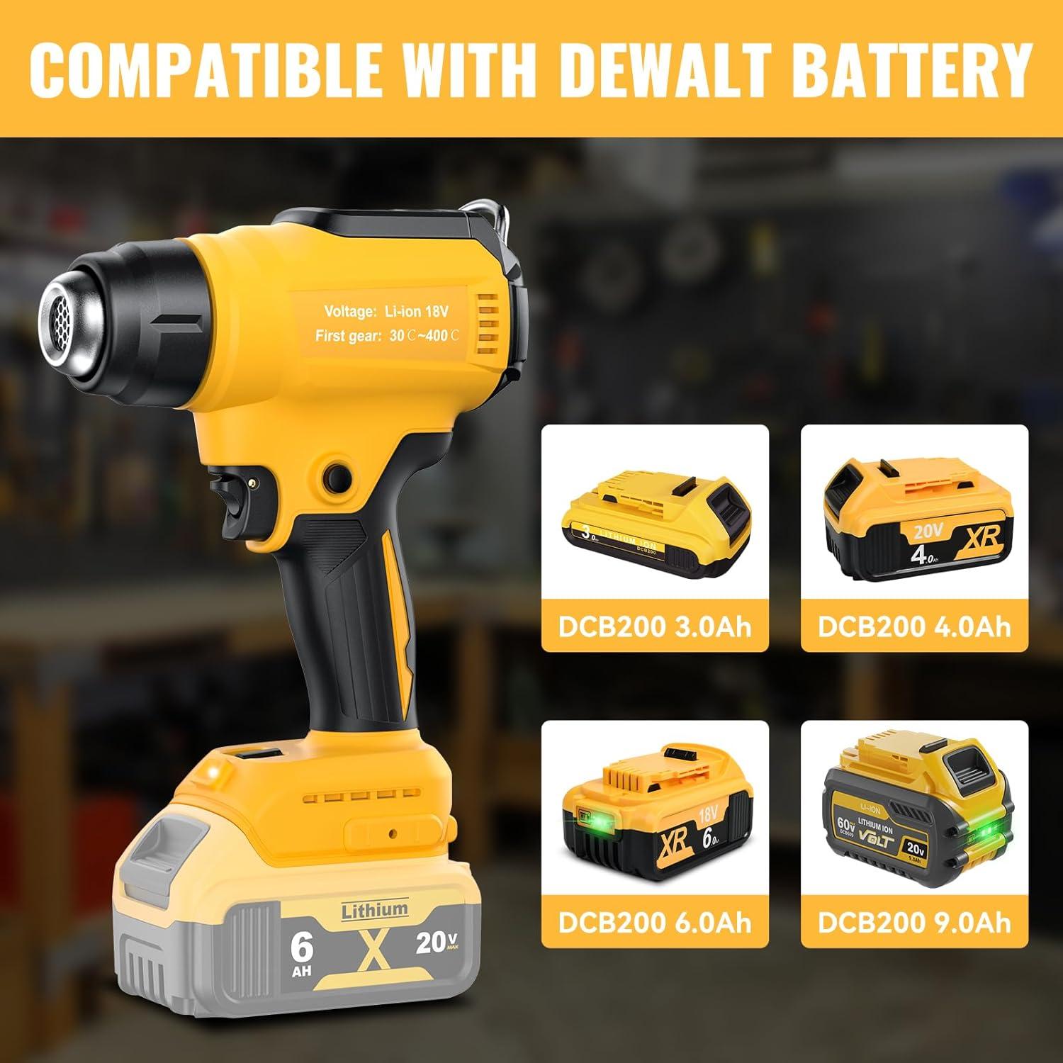 Pistola de Calor Inalámbrica Dewalt 20V 350W con 4 Boquillas