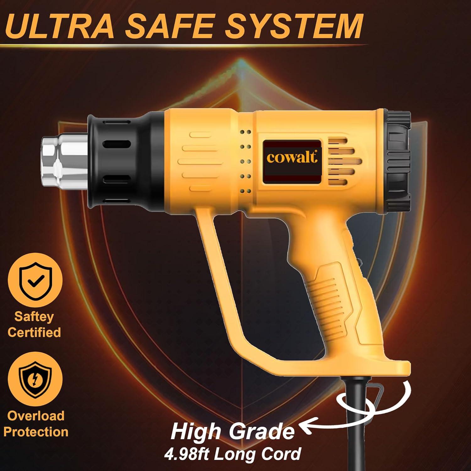 Pistola de Calor 1800W Cowalt con Temperatura Ajustable y Boquillas