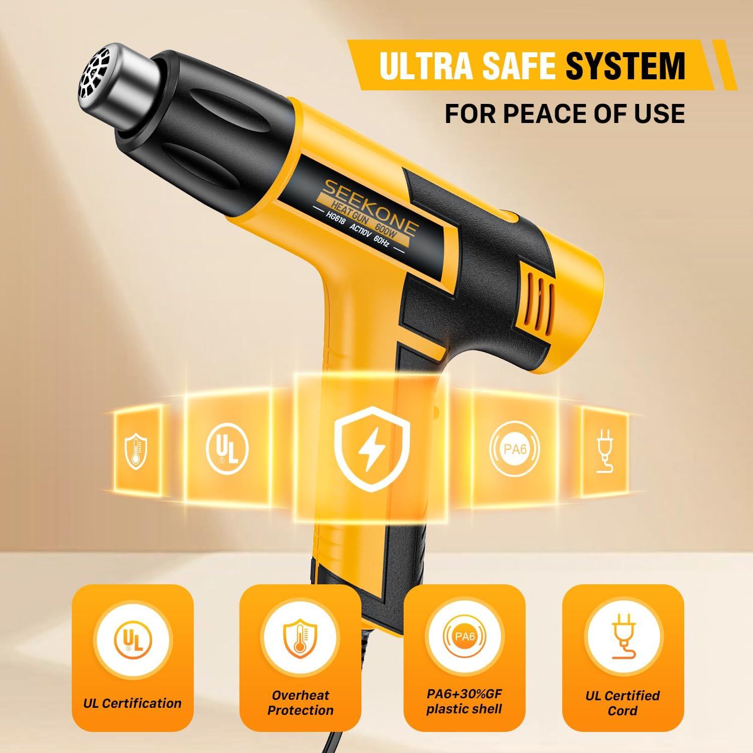 Pistola de Calor SEEKONE 600W Doble Temperatura 300-500°C