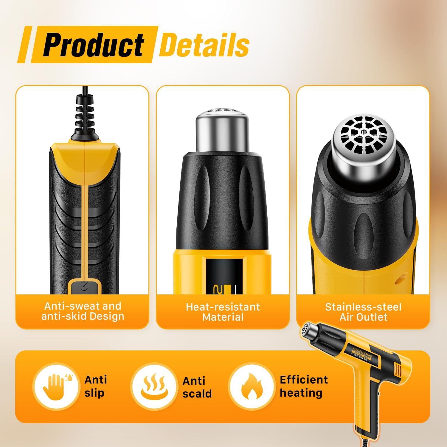 Pistola de Calor SEEKONE 600W Doble Temperatura 300-500°C