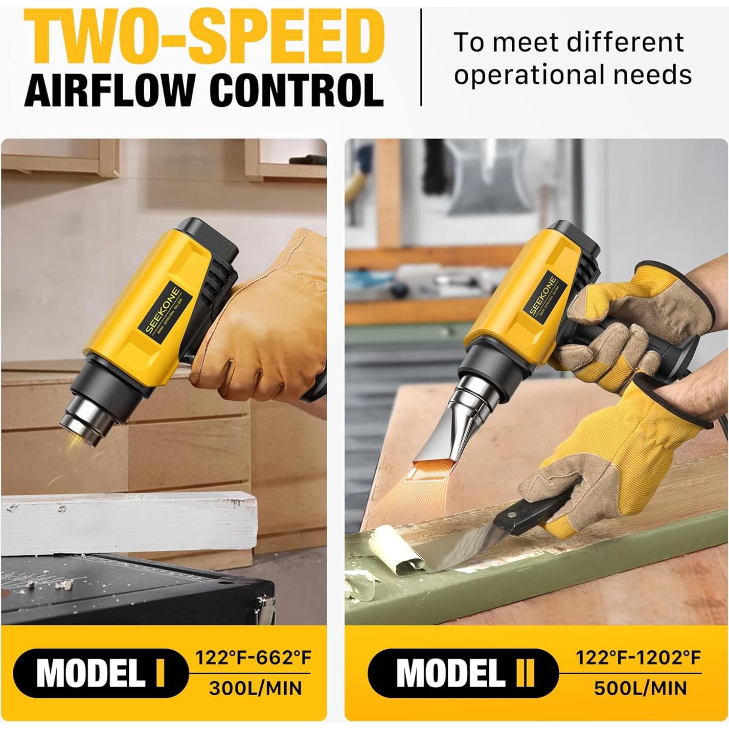 Pistola de Calor SEEKONE 1800W Compacta con 4 Boquillas