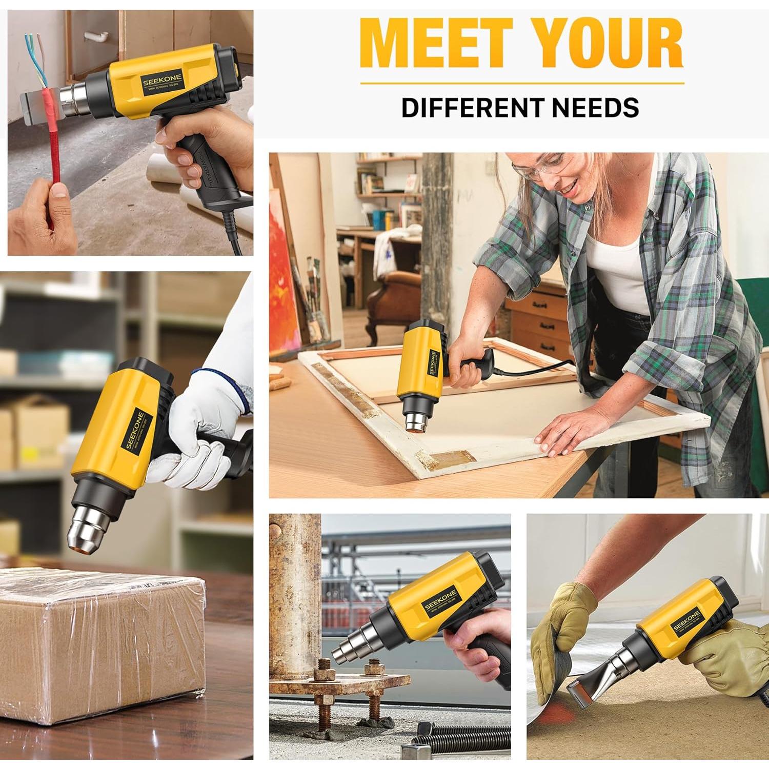 Pistola de Calor SEEKONE 1800W Compacta con 4 Boquillas