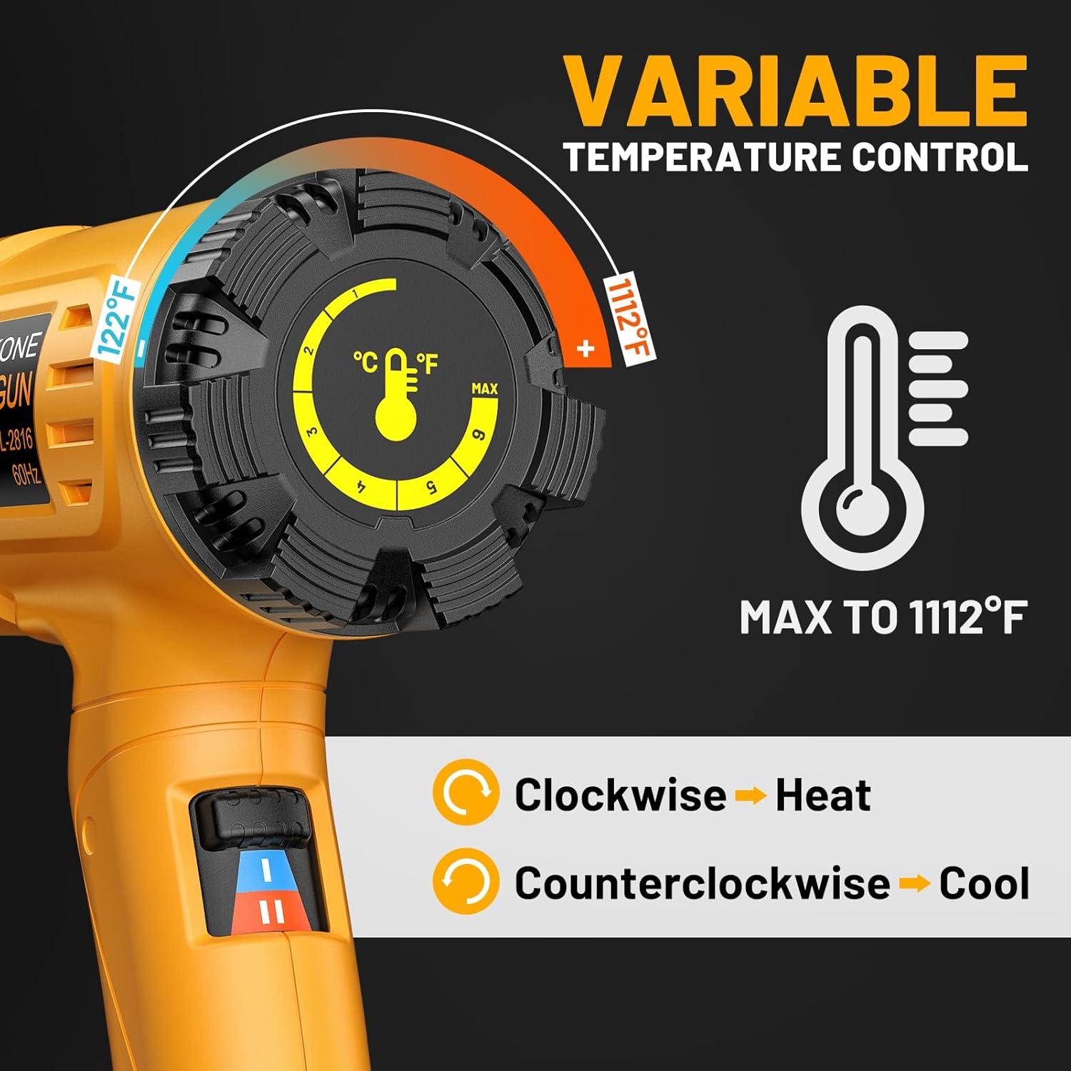 Pistola de Calor SEEKONE 1800W con Estuche y 5 Boquillas