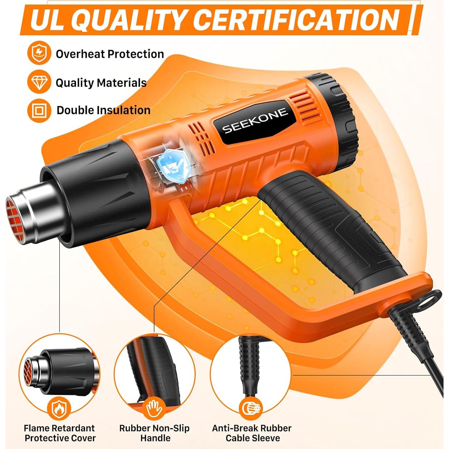 Pistola de Calor SEEKONE 1800W Doble Temperatura 752-600°C