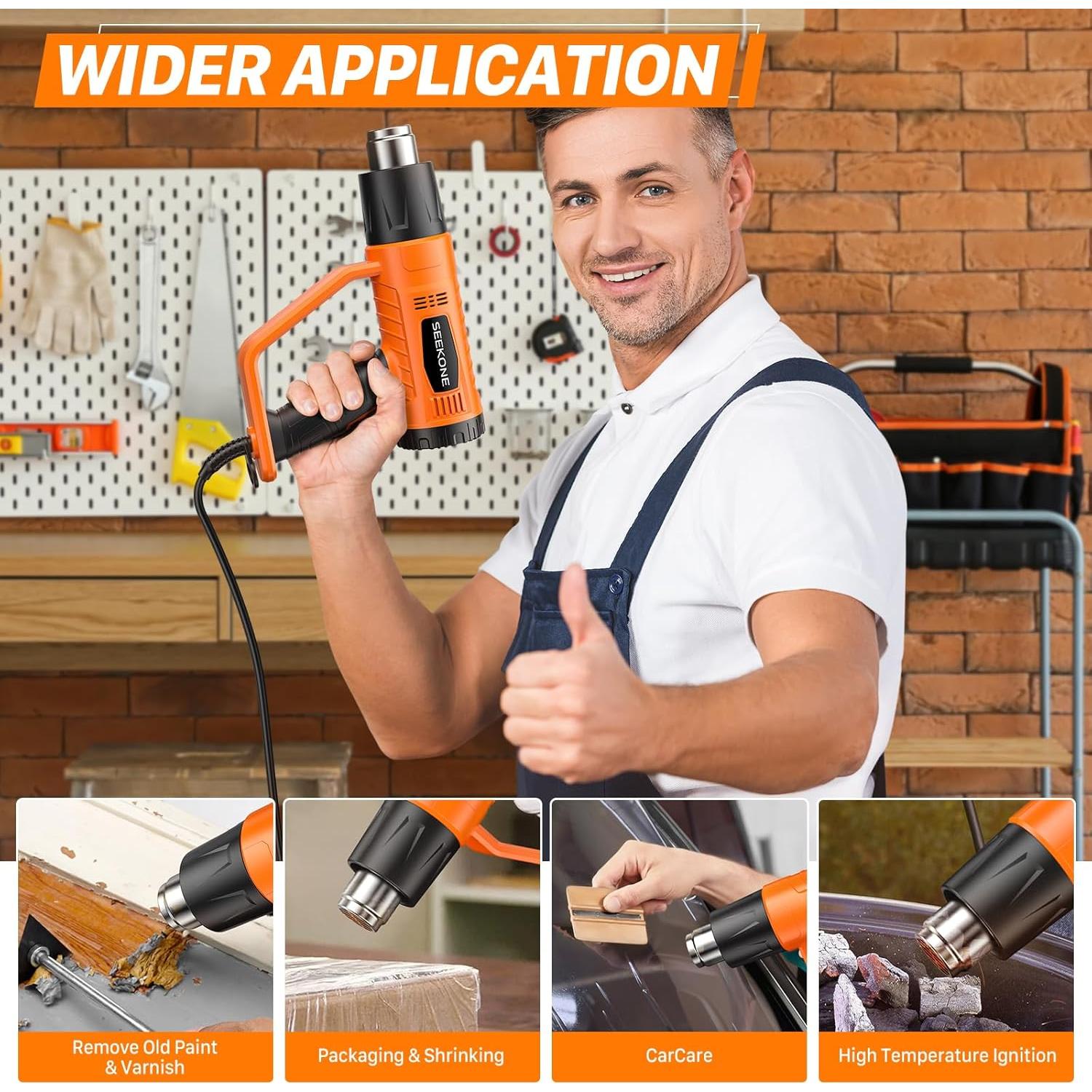 Pistola de Calor SEEKONE 1800W Doble Temperatura 752-600°C