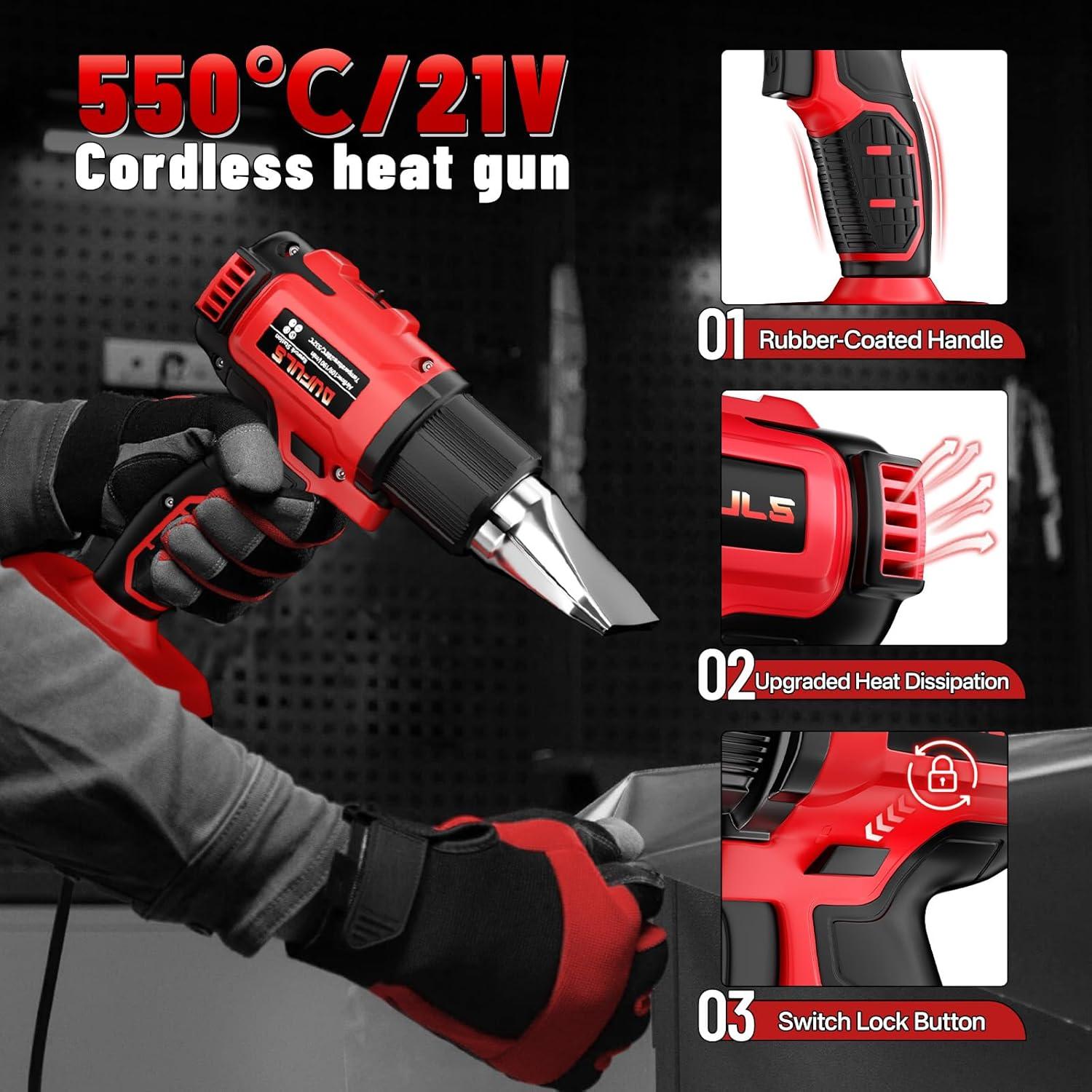 Pistola de Calor Inalámbrica Dufuls DS007R 550°C 5 Boquillas