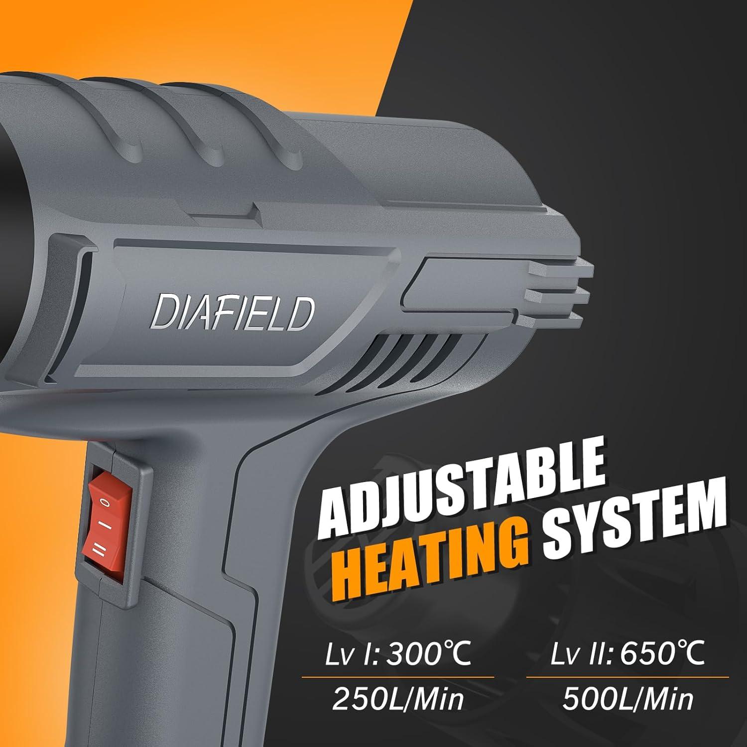 Pistola de Calor DIAFIELD 1850W con 4 Boquillas y Protección