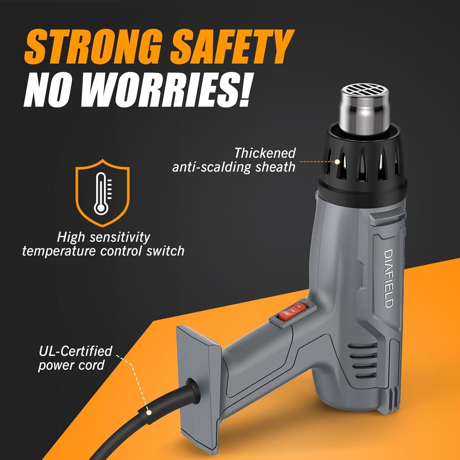 Pistola de Calor DIAFIELD 1850W con 4 Boquillas y Protección