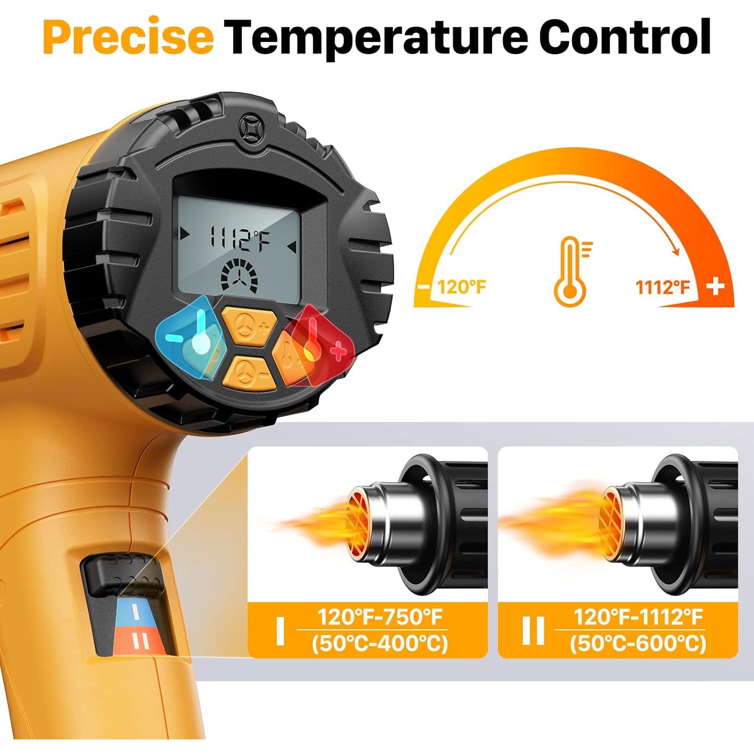 Pistola de Calor SEEKONE 1800W LCD 50-600°C 4 Boquillas