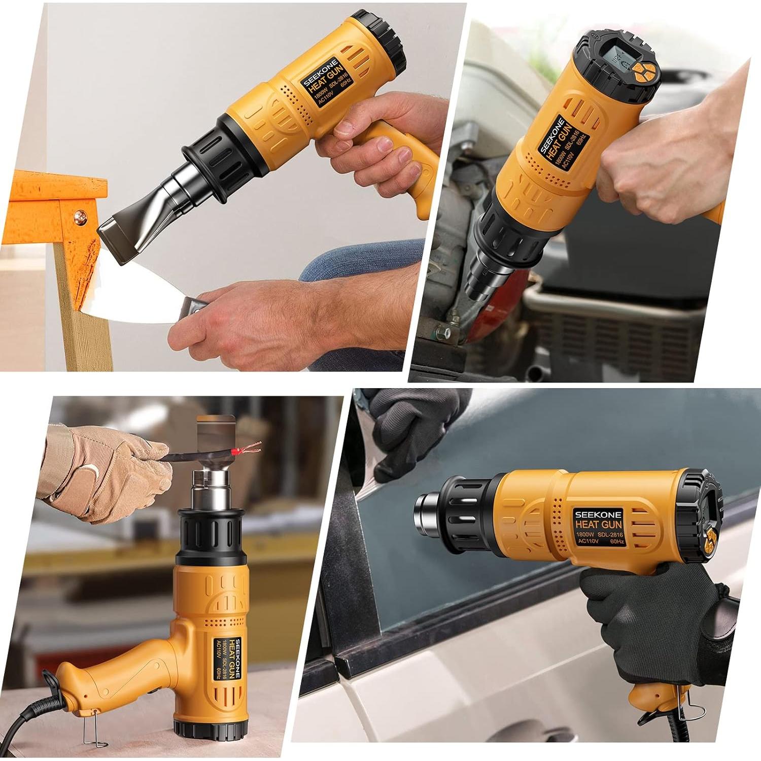 Pistola de Calor SEEKONE 1800W LCD 50-600°C 4 Boquillas