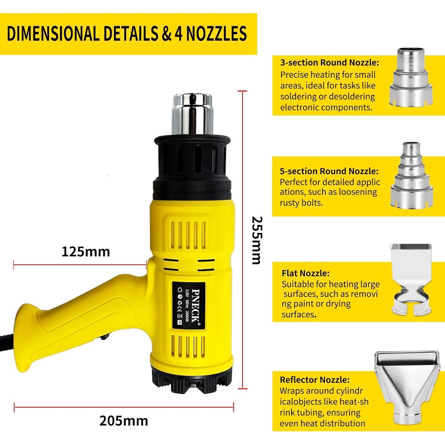 Pistola de Calor PNECK P-305 2000W 4 Boquillas 60-650°C