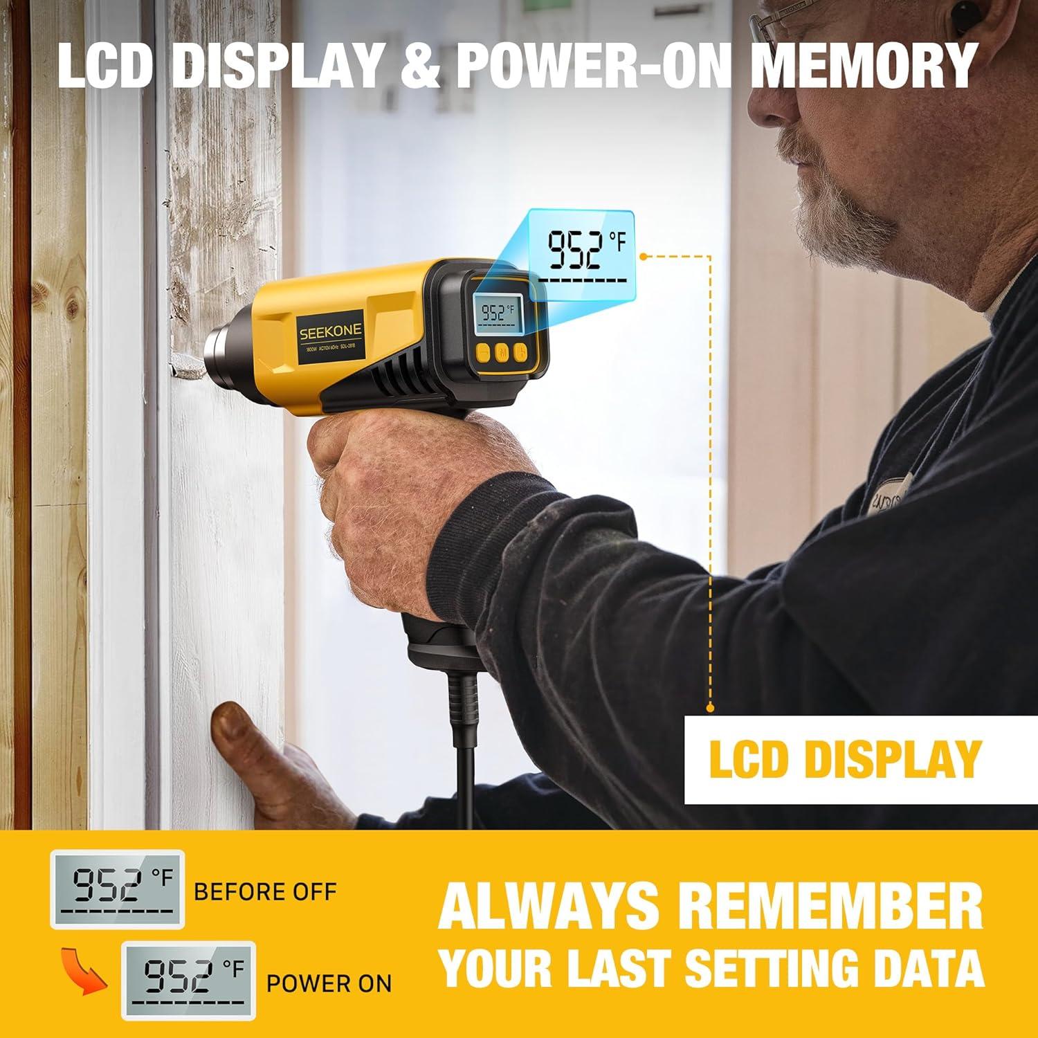 Pistola de Calor SEEKONE 1800W LCD Compacta 50-650°C