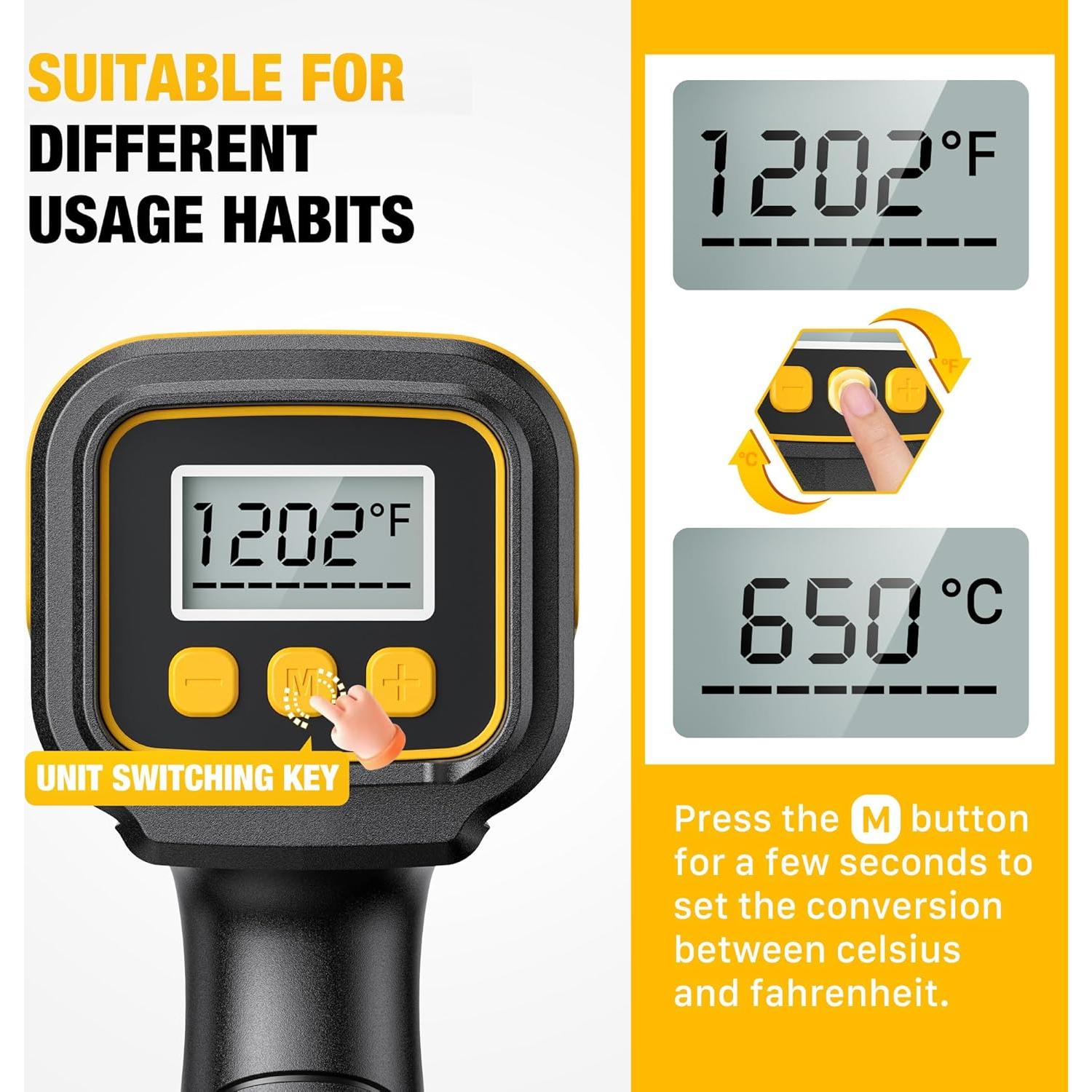 Pistola de Calor SEEKONE 1800W LCD Compacta 50-650°C