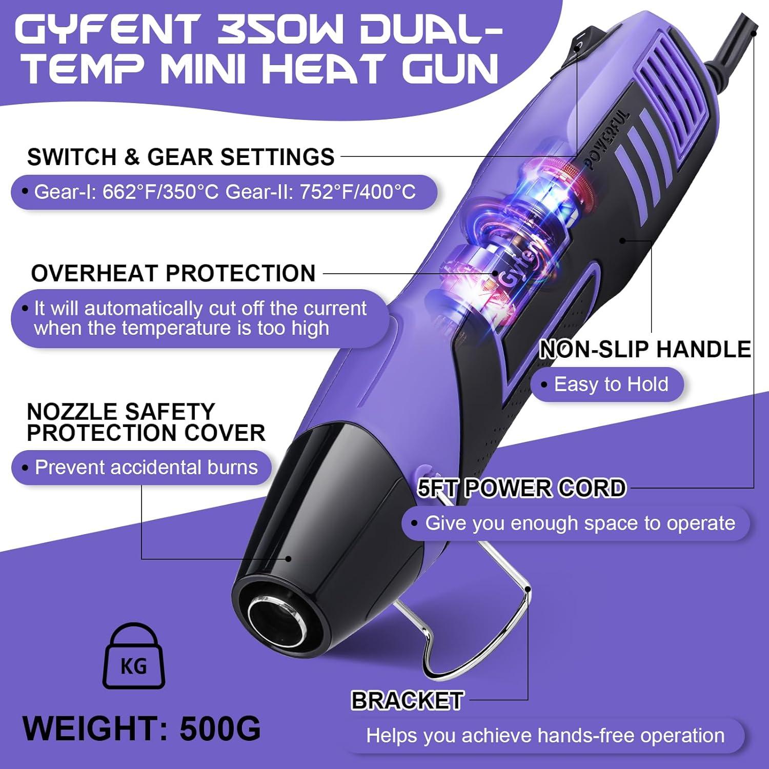 Pistola de Calor Gyfent HG1001 350W 2 Temperaturas Accesorios