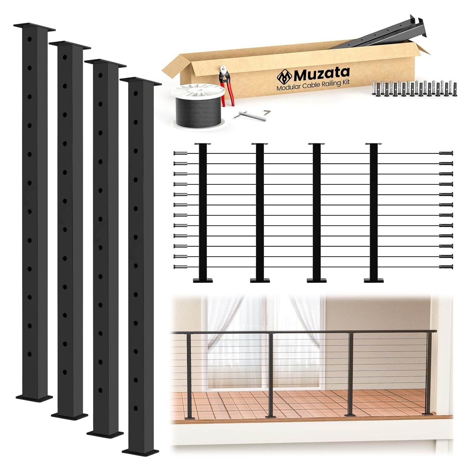 Muzata Kit Barandilla de Cable 15-20ft 42" Sin Tensores