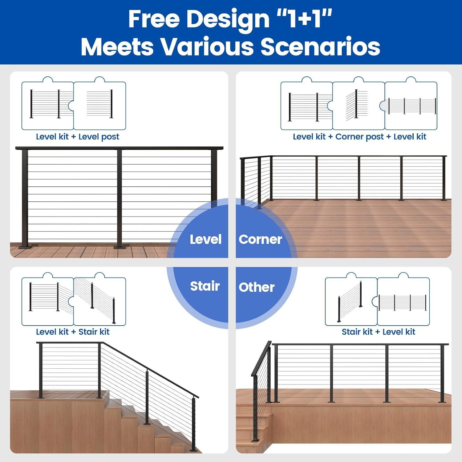 Muzata Kit Barandilla de Cable 15-20ft 42" Sin Tensores